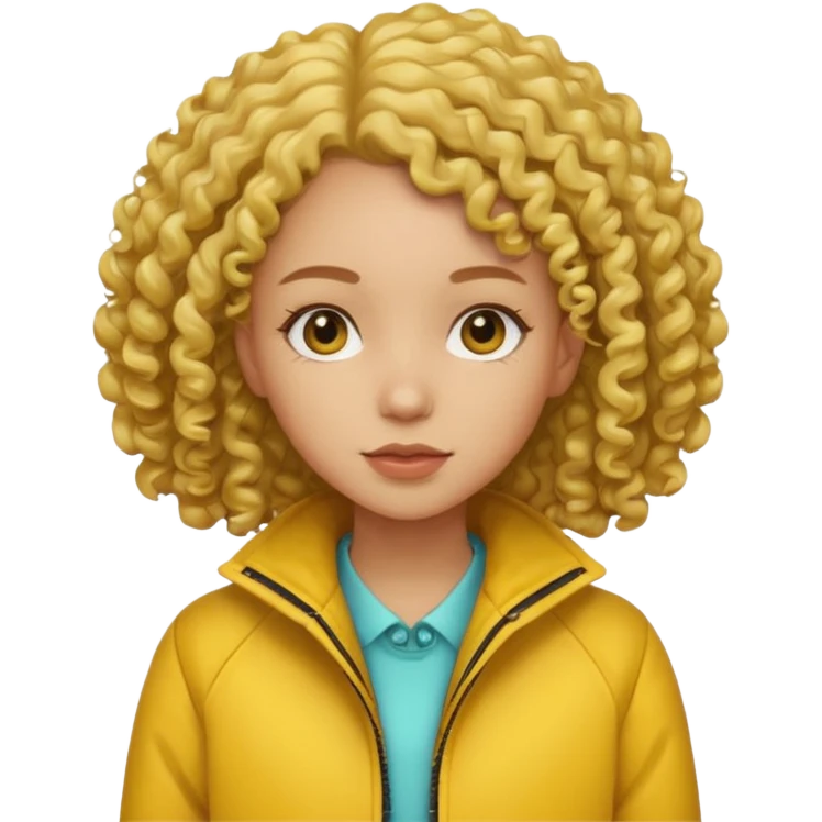 girl with yellow jacket, curly hair emoji