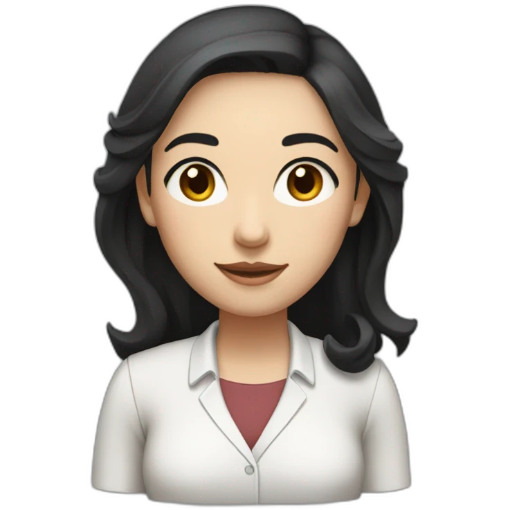 female Teacher with black hair and white skin and white shirt with long hair and brown eyes emoji