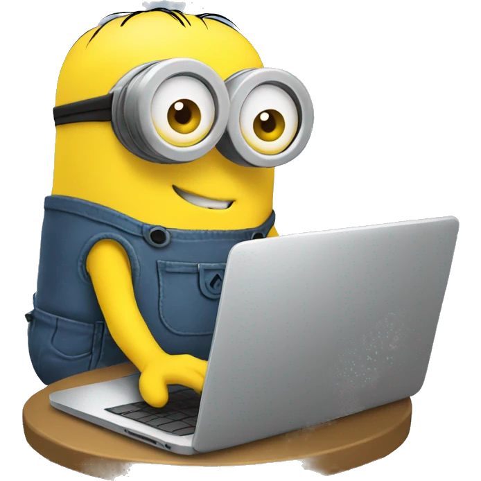 Minion working on a laptop sending emails emoji