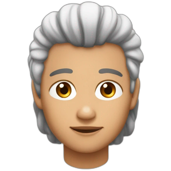 Pelo largo y moreno, tez blanca, nariz chata, ojos un poco rasgados y marrones y la cara redondo da emoji