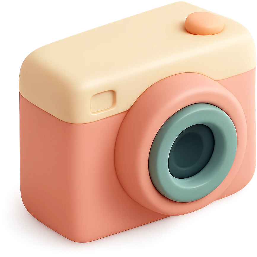 A simple camera with a lens and shutter button, rounded edges, soft pastel colors, smooth plastic appearance emoji