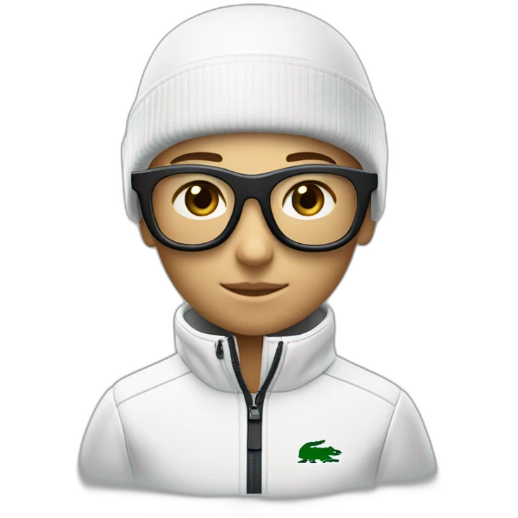Un garçon blanc ,à das lunettes de ski, il a les cheveux noirs et survetement de lacoste emoji