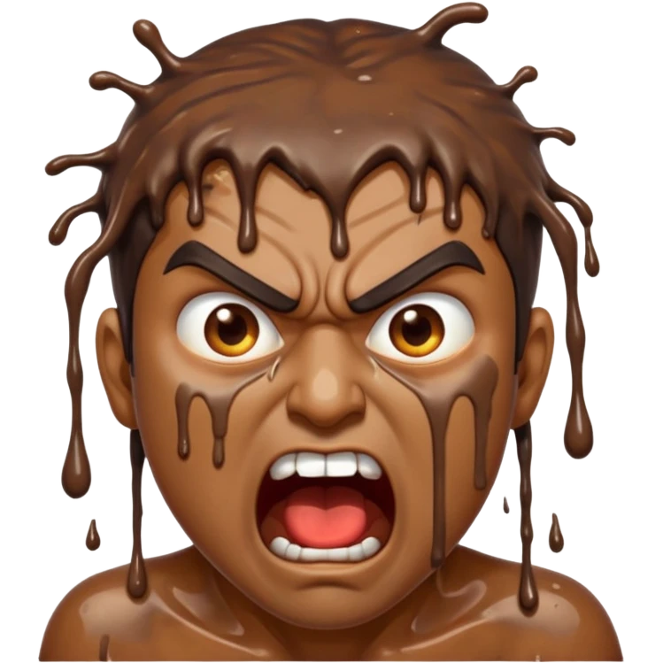 Indian man very dirty with brown slime. Angry screaming with rage emoji