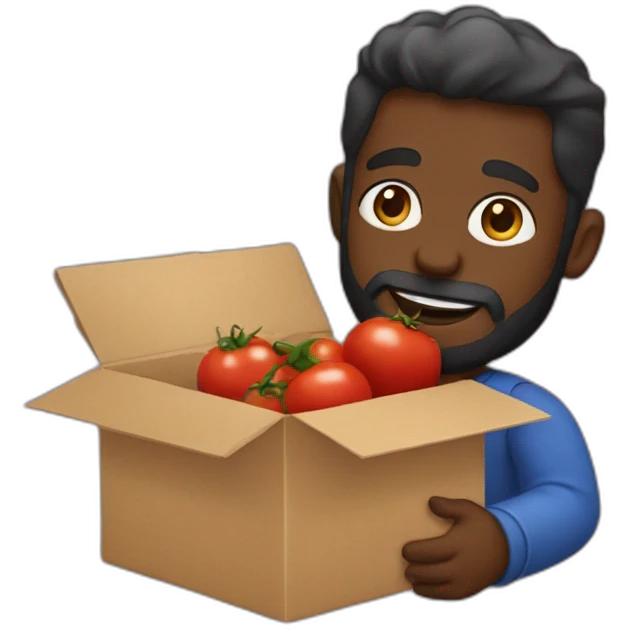 bearded-dark-skinned-man-with-box-opener-holding-baby-mask-covered-in-tomato-sauce emoji