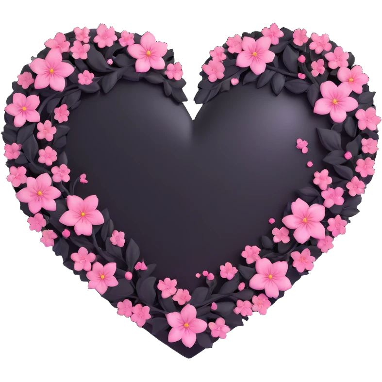 goth sakura heart, black heart with sakura petals swirling around, sparkling accents emoji
