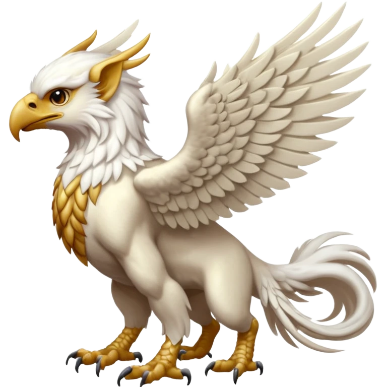 Albino white-furred Gryphon-griffin-chimera-hybrid, full body emoji
