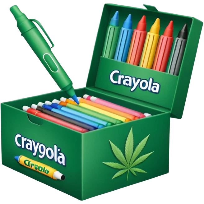 a box of crayola permanent markers with cannabis leaf emoji