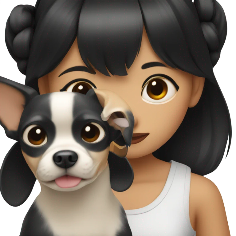 Short black hair Filipino girl with Chihuahua black and white. emoji
