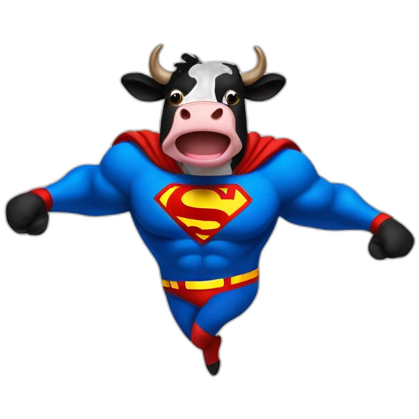 Mad cow dancing with superman suit emoji