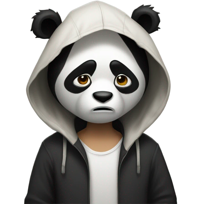 A guy unhappily dressed as a panda emoji