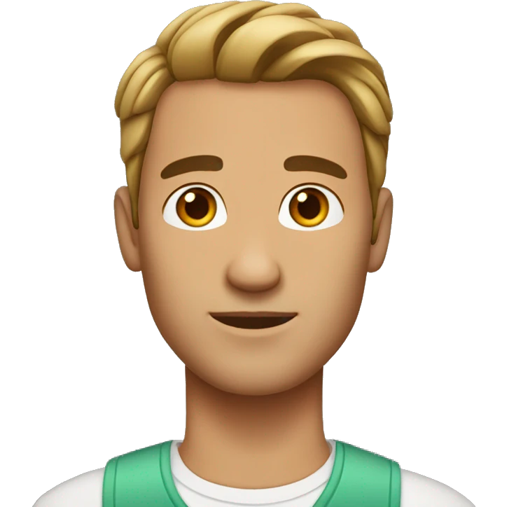 male, no beard, bun hairstyle, briwn hair emoji