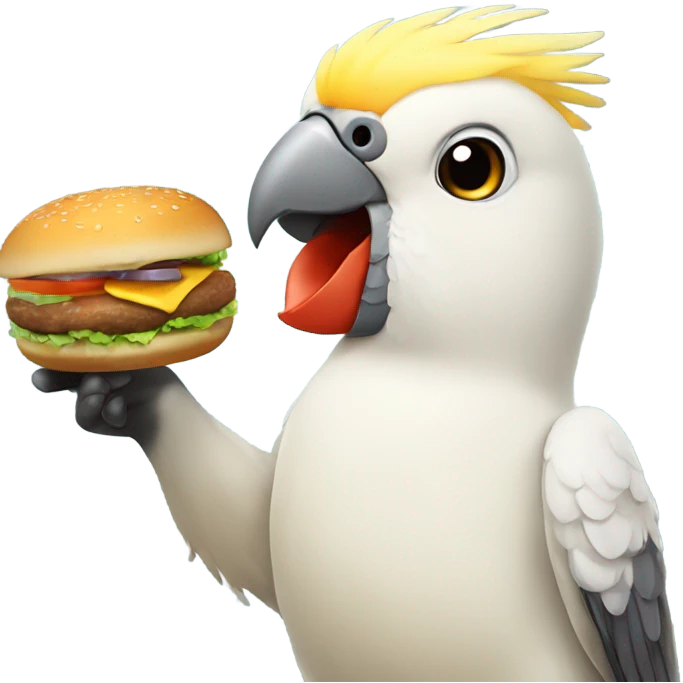 cockatiel bird holding burger in its hands emoji