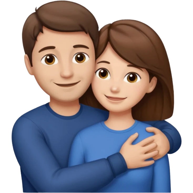 "Man with short brown hair that doesn’t reach the nape and fair skin, hugging a woman with long brown hair and fair skin, both smiling."
 emoji