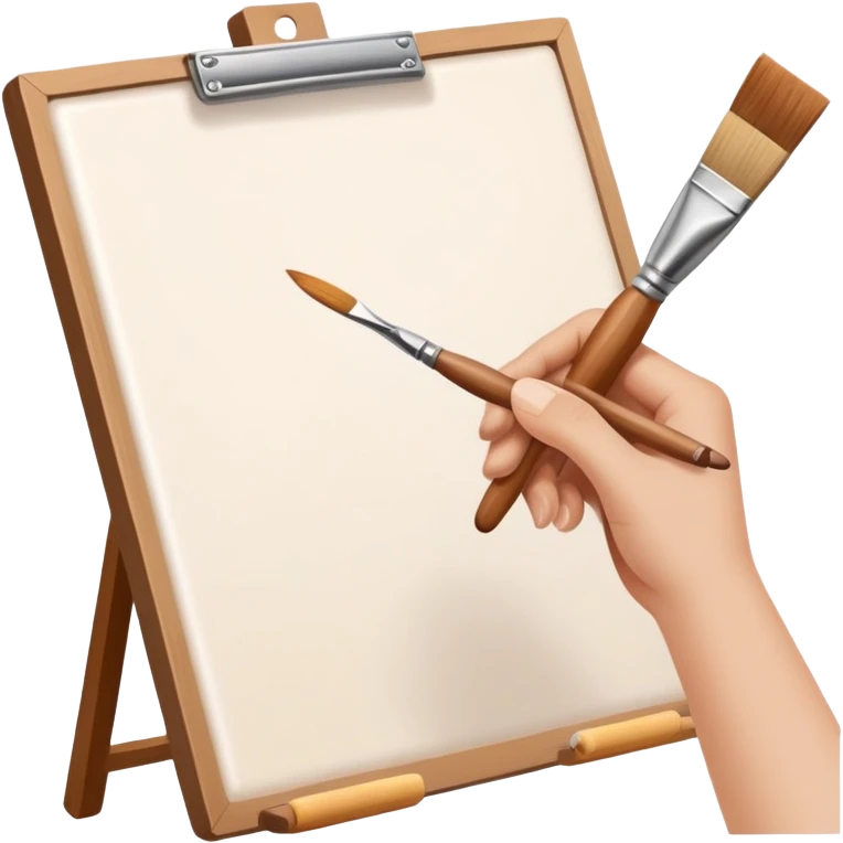 hands holding a paintbrush painting on a canvas, simple and friendly emoji