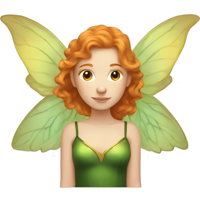 Beautiful, fairy, green, gold, chest length ginger hair, big fairy wings emoji