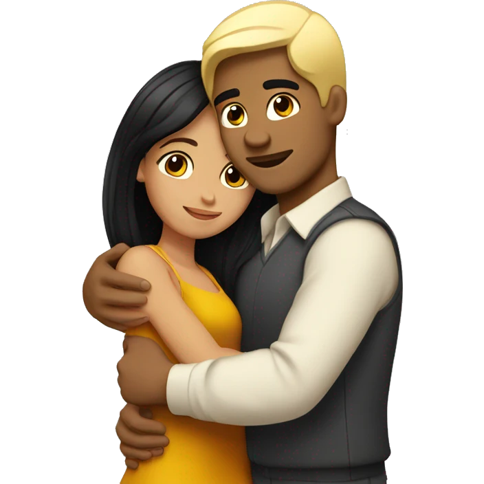 Latino Man black hair hugging blonde girl  emoji