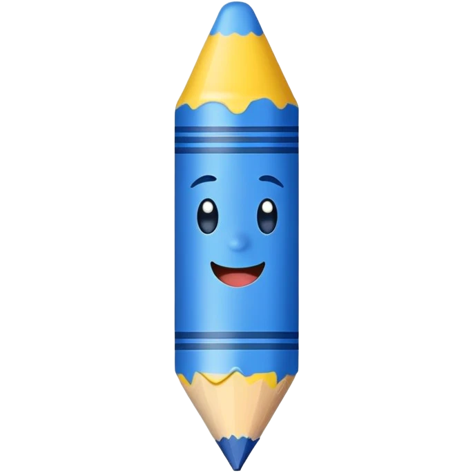 Blue crayon with a cute happy face emoji