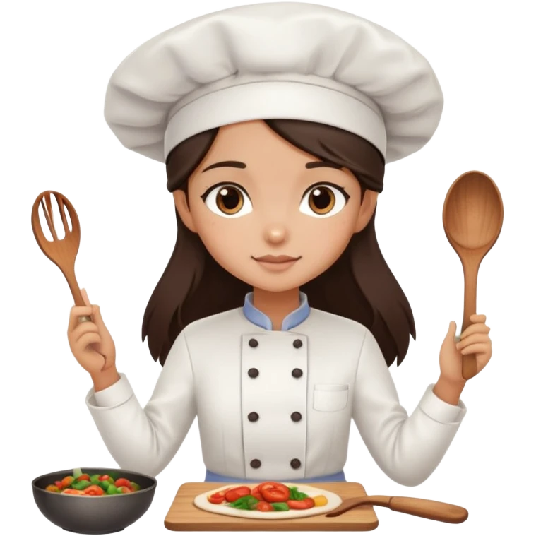 cooking food chef girl with long dark brown hair and dark brown eyes, light to medium skin tone emoji