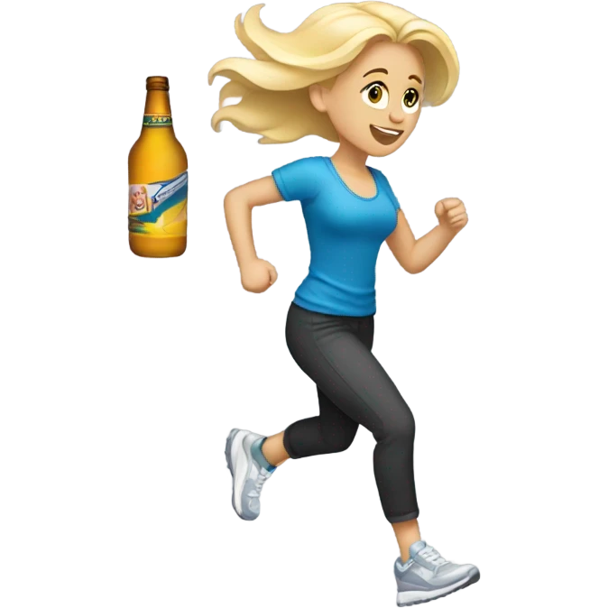 blonde girl running with sneakers on holding a bottle of alcohol  emoji