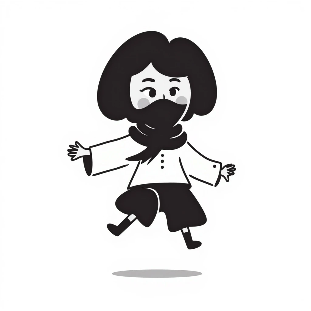 female ninja in a hand drawn doodle style, playful expression emoji