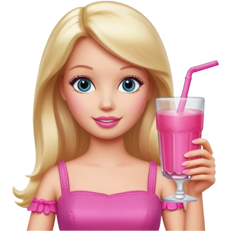 Barbie with a pink drink emoji