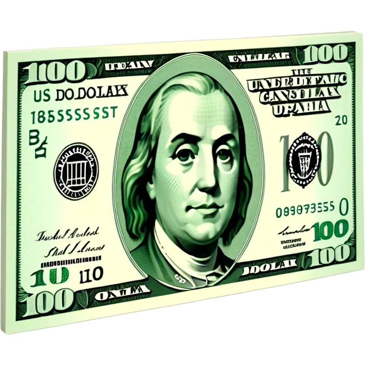 3D realistic US 100 dollar bill sticker, slight perspective, centered, clean cutout, transparent background, no text, no watermark emoji
