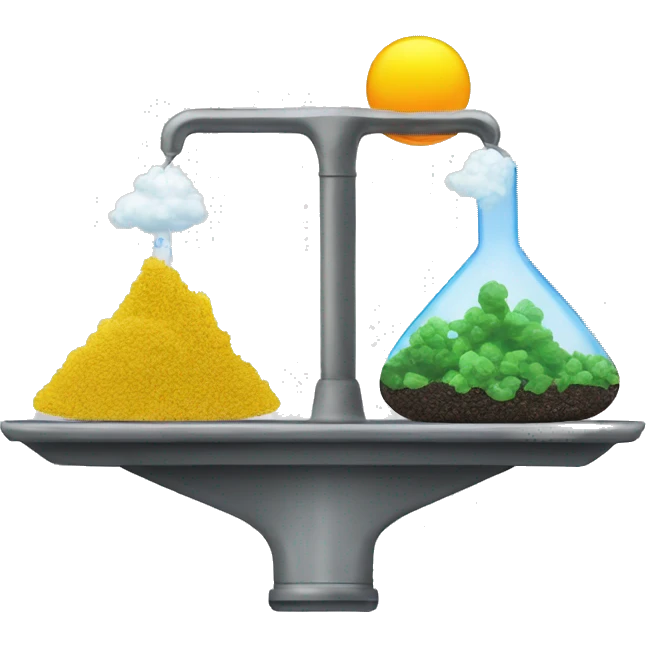 a scale with the carbon industry, very polluting, on the left plate and the environment on the right plate emoji