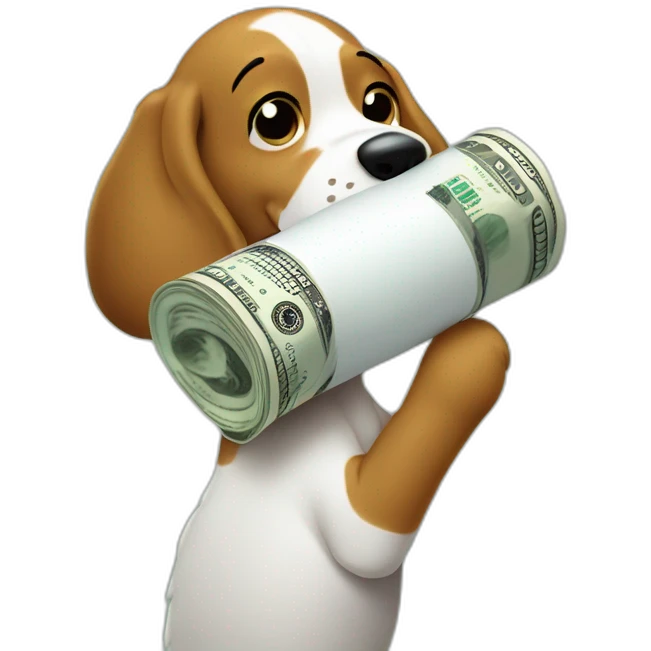 Rolled up dollar, held by snoopy in his hand against his snout emoji