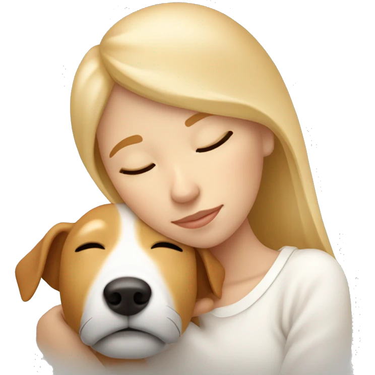 White blonde girl who sleeping in bed and cuddle with her jack russel who have is full light brown / light orange  colour emoji