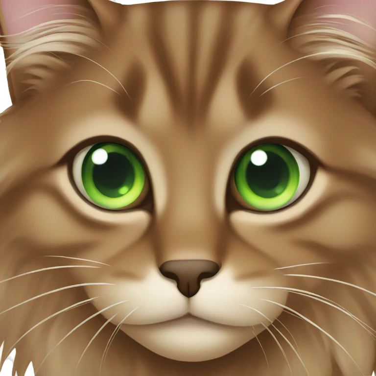 long-haired brown cat with green eyes emoji