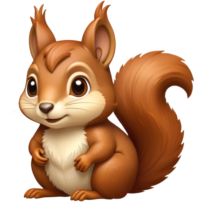 Cinematic Noble Squirrel Portrait Emoji, Poised and regal, with a nimble, agile build and a lush, well-groomed Fur of rich auburn and cream, deep-set soulful bright eyes, Simplified yet sharp and sophisticated features, highly detailed, glowing with a soft, dignified glow, high shine, intelligent and spry, stylized with an air of woodland charm, focused and attentive, soft glowing outline, capturing the essence of a watchful and confident rodent, so majestic it feels as though it could scamper out of the screen with effortless authority! emoji
