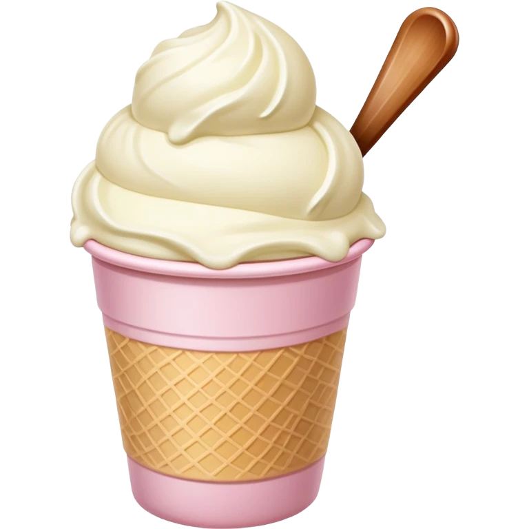 ultra realistic round single scoop of vanilla bean ice cream in light pink cup no spoon emoji