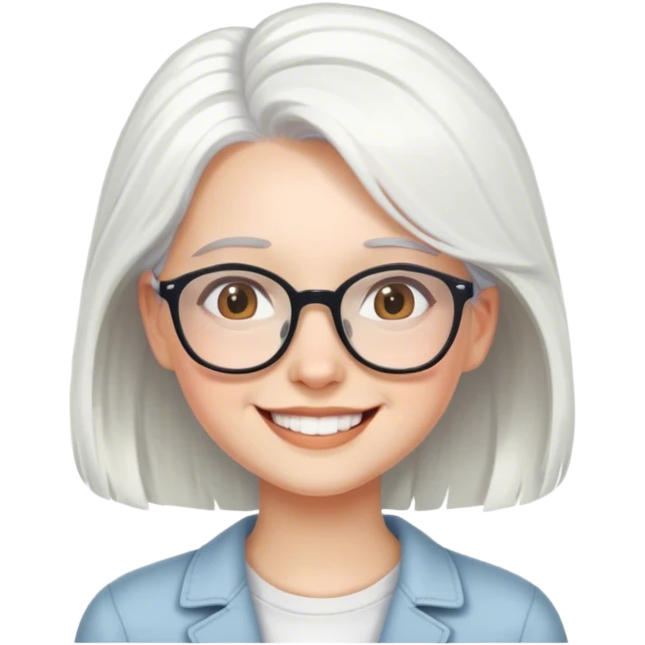 smiling girl with glasses indoors white hair  emoji