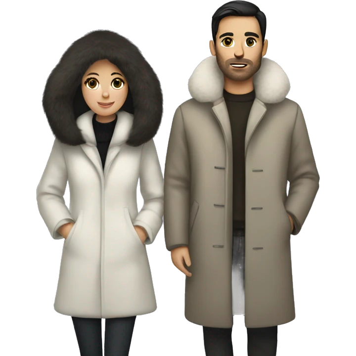 Dark haired White couple in long fur coats emoji