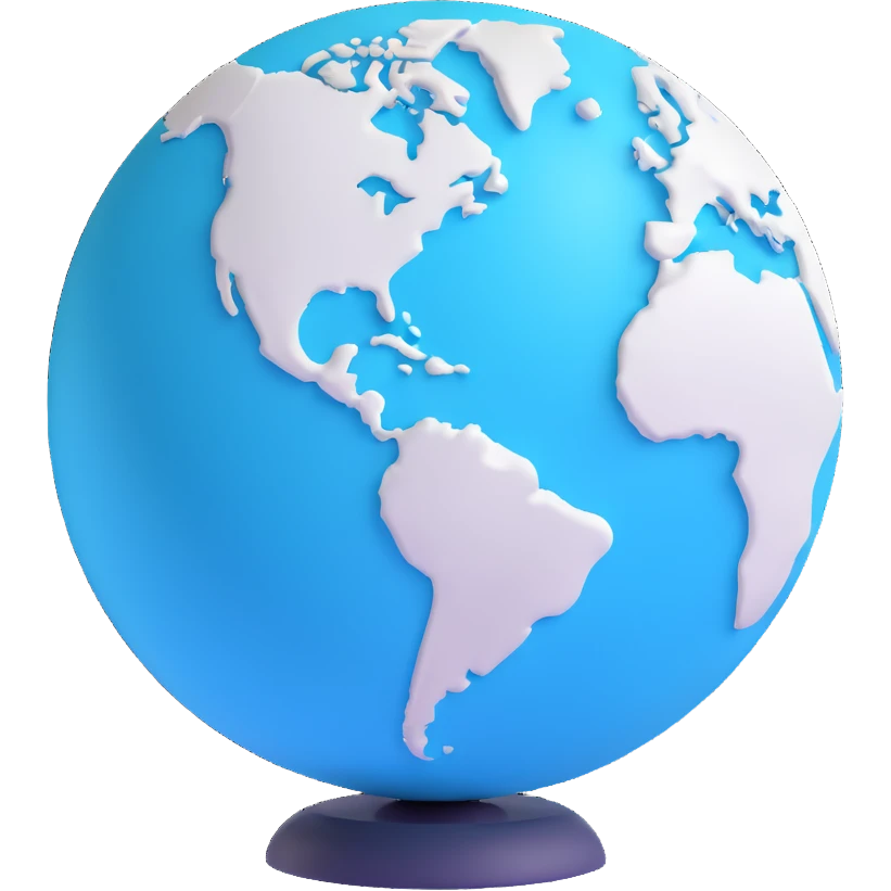 3D cyan globe icon with white land, modern style, soft lighting emoji