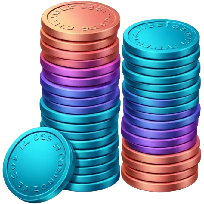 Stack of coins in gradient of turquoise, blue, pink, purple, and coral color emoji