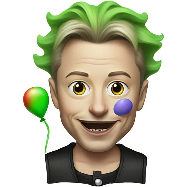 elon musk with a clown face and green nose with a dollar sign on it and puppy dog tongue and ears like an egirl emoji