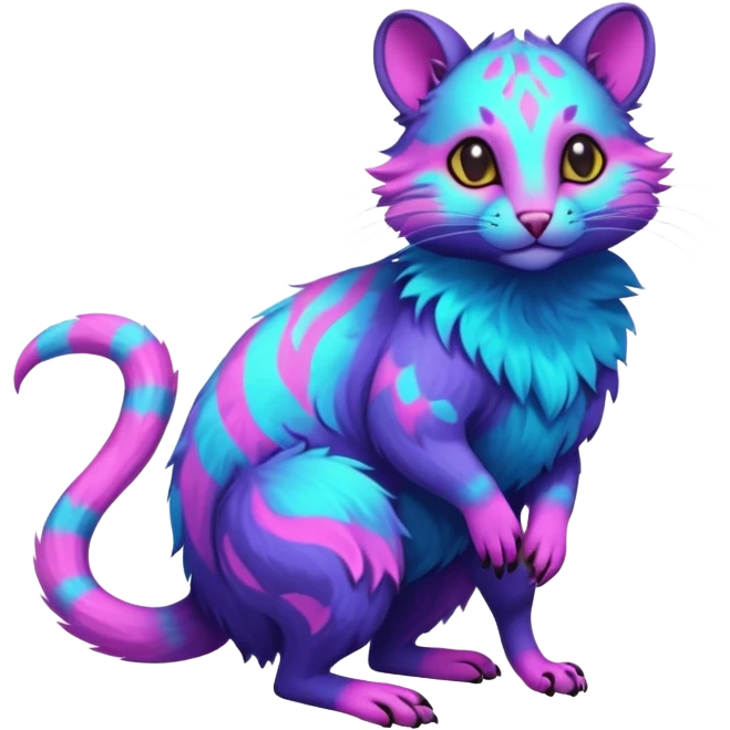 Exotic Neon-colored fantasy feline-rodent-marsupial-critter-vernid-fursona animal creature full body with intricate markings  emoji