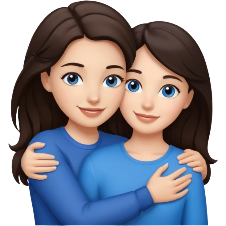 Brunet z ciemnymi oczami przytulający się do brunetki z niebieskimi oczami emoji