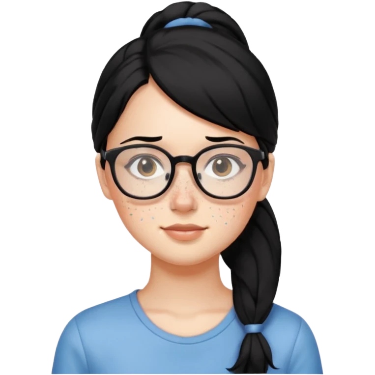 안경 쓰고있는 검은색 머리 한쪽만 포니테일하고 잇는 여자애를 그려줘 주근깨도 emoji