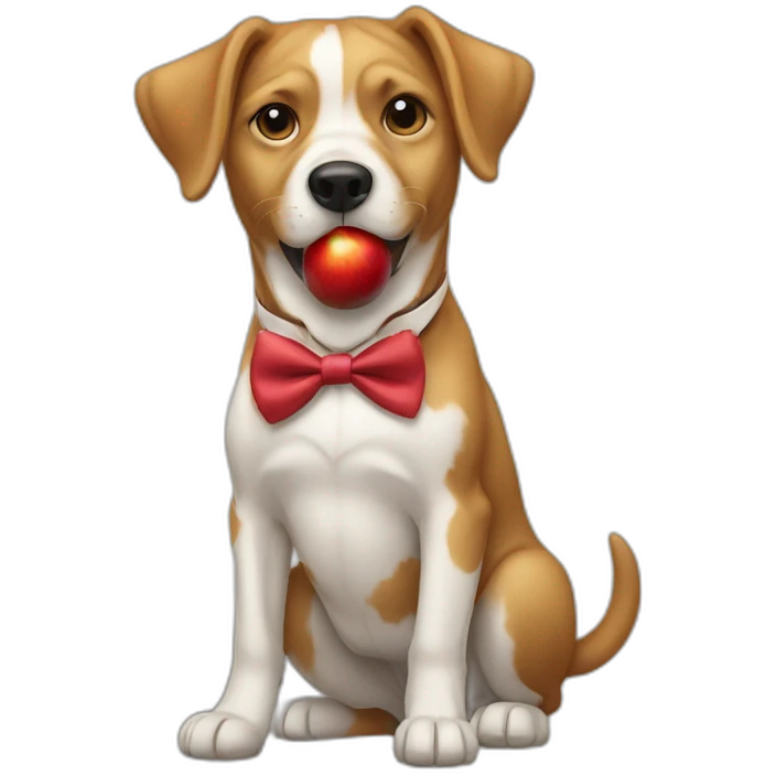 Dog with a bowtie on eating an apple emoji