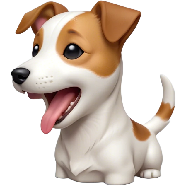 Cinematic Cute Yawning Jack Russell Terrier Portrait Emoji, Head tilted slightly with a dramatic, wide-open yawn, showcasing a compact, energetic form with floppy ears and sleepy, half-closed eyes, a slightly open mouth revealing gentle canine charm, Simplified yet irresistibly adorable features, highly detailed, glowing with a soft, cozy glow, high shine, relaxed yet expressive, stylized with a dash of whimsical canine ease, soft glowing outline, capturing the essence of a drowsy yet affectionate Jack Russell Terrier that appears ready to stretch out and yawn its way out of the screen! emoji