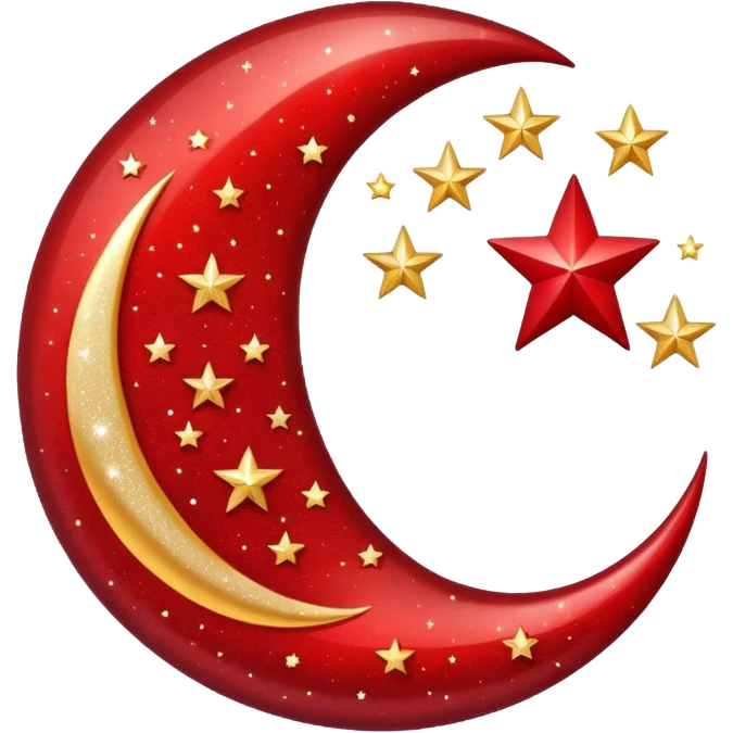 Beautiful sparkly glittery shiny pretty red crescent and stars scenery emoji