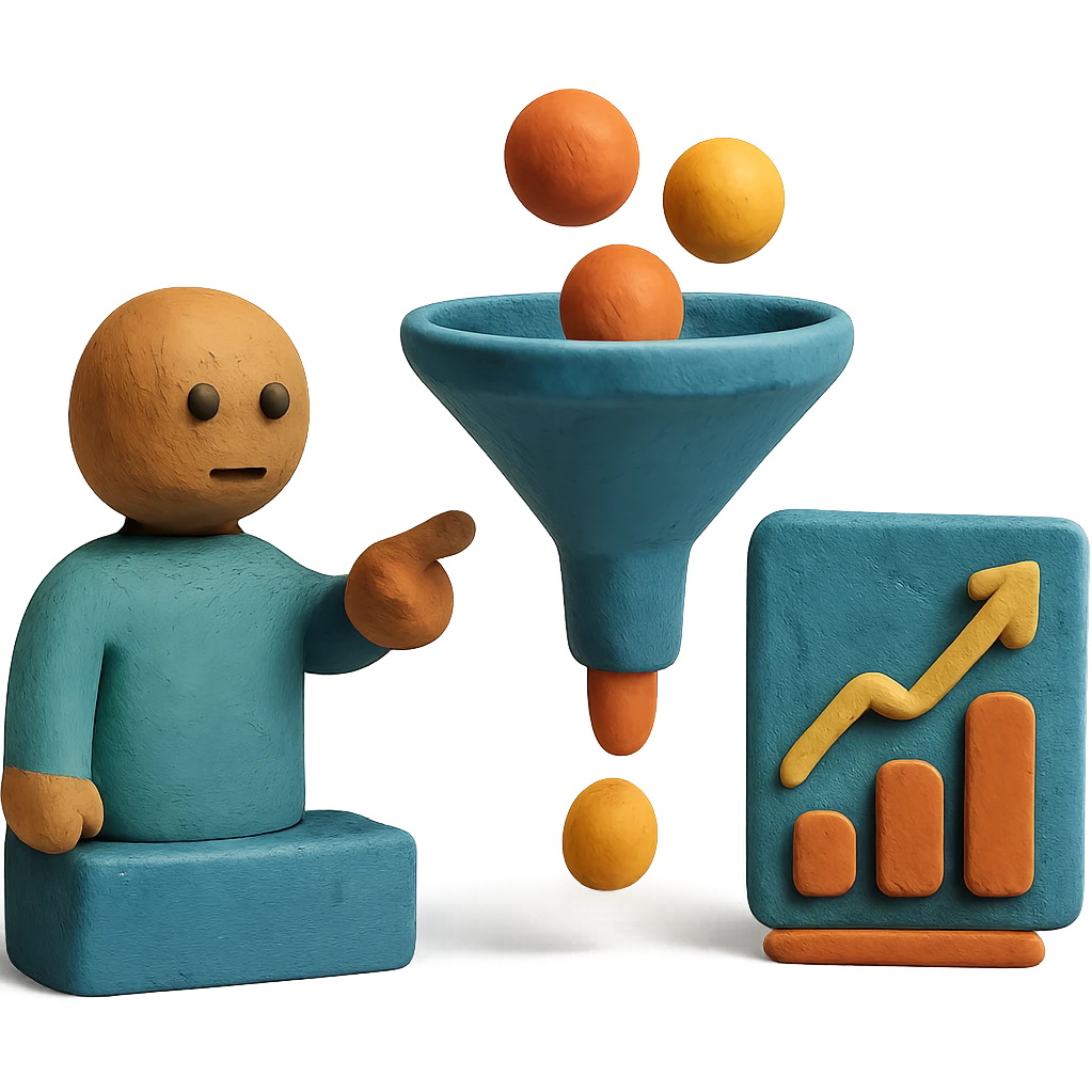 claymation style funnel testing mode illustration emoji