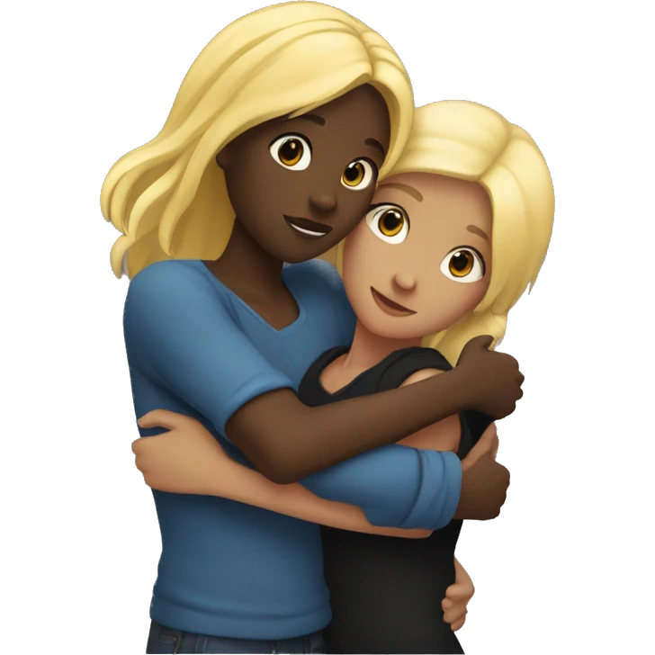 Blonde girl hugging a black girl  emoji