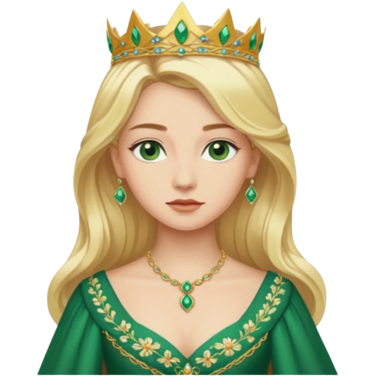 Queen Ozma from the Wizard of Oz with long blonde hair, green eyes and outfit  emoji