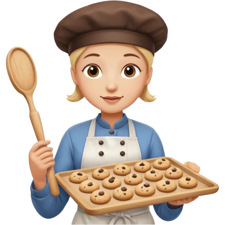 a baker holding a tray of cookies with a rolling pin emoji