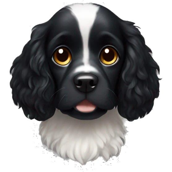 Small completely black spaniel with black fur on his whole face and white fur only on his chest emoji