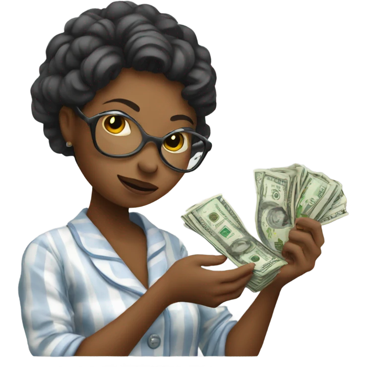 Woman in pajamas counting money  emoji