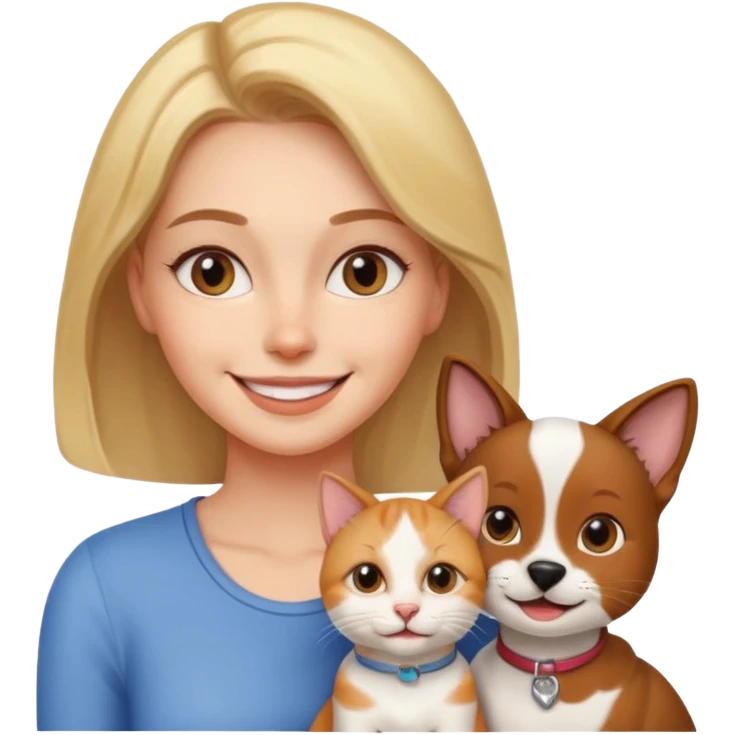 A cat with a dog looking a woman  emoji
